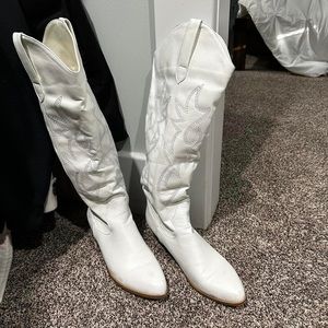 White knee length cowgirl boot